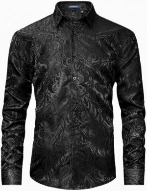 לגאסוס - לקנות מחו"ל בשפה שלך בגדי גברים  HISDERN Men's Shiny Satin Dress Shirts Luxury Floral Jacquard Slik Like Long Sle