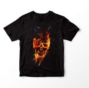 לגאסוס - לקנות מחו"ל בשפה שלך בגדי גברים  Fire Flame Covered Fine Skull Skeleton Face Men's T-Shirt Clothing