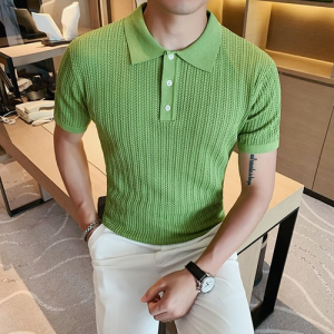 לגאסוס - לקנות מחו"ל בשפה שלך בגדי גברים  British Style Men Knitting Short Sleeve Shirts Solid Color Business Clothing
