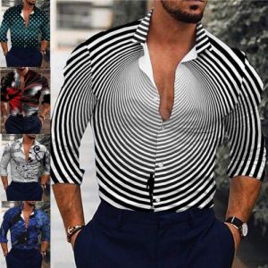 Button Down Shirt Mens Baroque Fashion Casual Long Sleeve Fashion Party Dress T