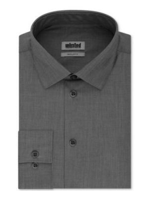 Kenneth Cole Men&#039;s Regular Fit Spread Collar Button Down Shirt Gray Size 17-17/5
