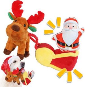 Christmas Dog Toys, Squeaky Puppy Toys Soft Durable Fabric Crinkle Interactive