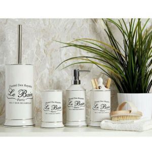 Le Bain Bathroom Accessory Set Stoneware Soap Dish Dispenser Bath Caddy Holder