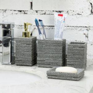 4-Piece Gray Faux Stone Bathroom Accessories Set