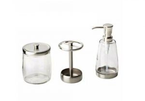DELTA Bath Set -Soap Dispenser, Toothbrush Holder & Apothecary Jar, Satin Nickel