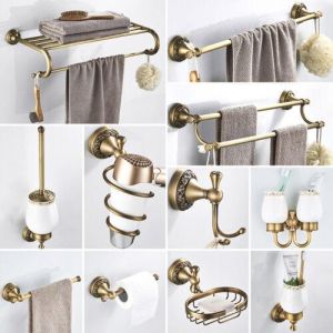 Antique Brass Carved Bathroom Accessories Bathroom Hardware Set Towel Shelf Bar