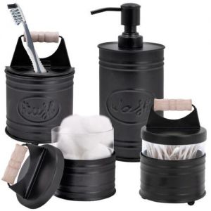 Autumn Alley Glass & Black Farmhouse Bathroom Accessories Set- 4 pieces