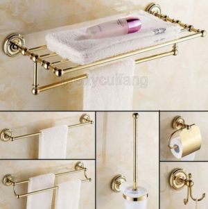 Gold Color Brass Bathroom Accessories Bath Towel Shelf Towel Bar Paper Pxz009