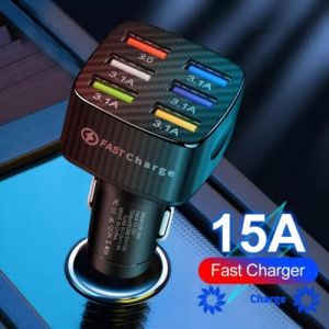 6 USB Phone Car Charger Adapter QC 3.0 LED Display Fast Charging Car Accessories