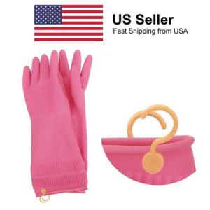 Hanging Dry Hook Dishwashing Cleaning Kitchen Latex Rubber Gloves (S/M/L/XL)