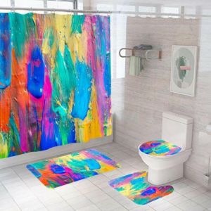 Colourful Bathroom Rug Set Shower Curtain Bath Mat Pedestal Mat Toilet Lid Cover
