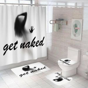 Get Naked Bathroom Rug Set Shower Curtain Non Slip Toilet Lid Cover Bath Mat
