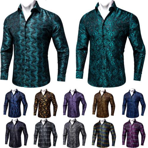לגאסוס - לקנות מחו"ל בשפה שלך בגדי גברים  Green Mens Silk Shirt Paisley Floral Casual Dress Shirts Long Sleeve Slim Tops